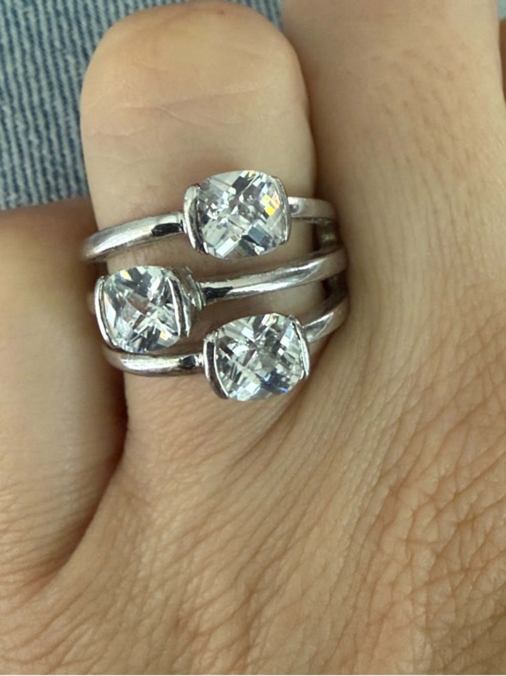 Silver Triple-Stack Cubic Zirconia Ring - White